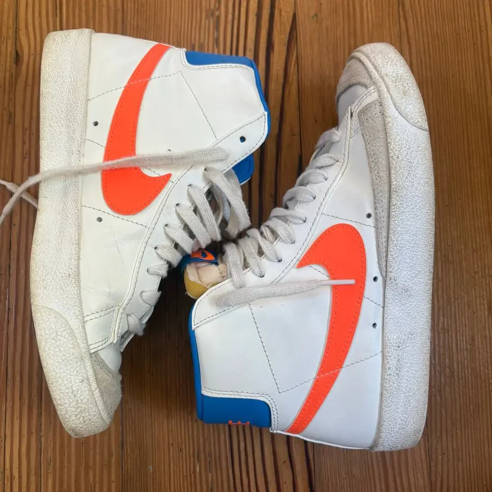 Nike Blazers white‎ royal blue neon orange high top lace up sneakers SIZE 7